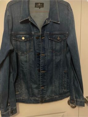 7 For All Mankind Men's Blue Denim Jacket - Classic Button-Up Truck Style